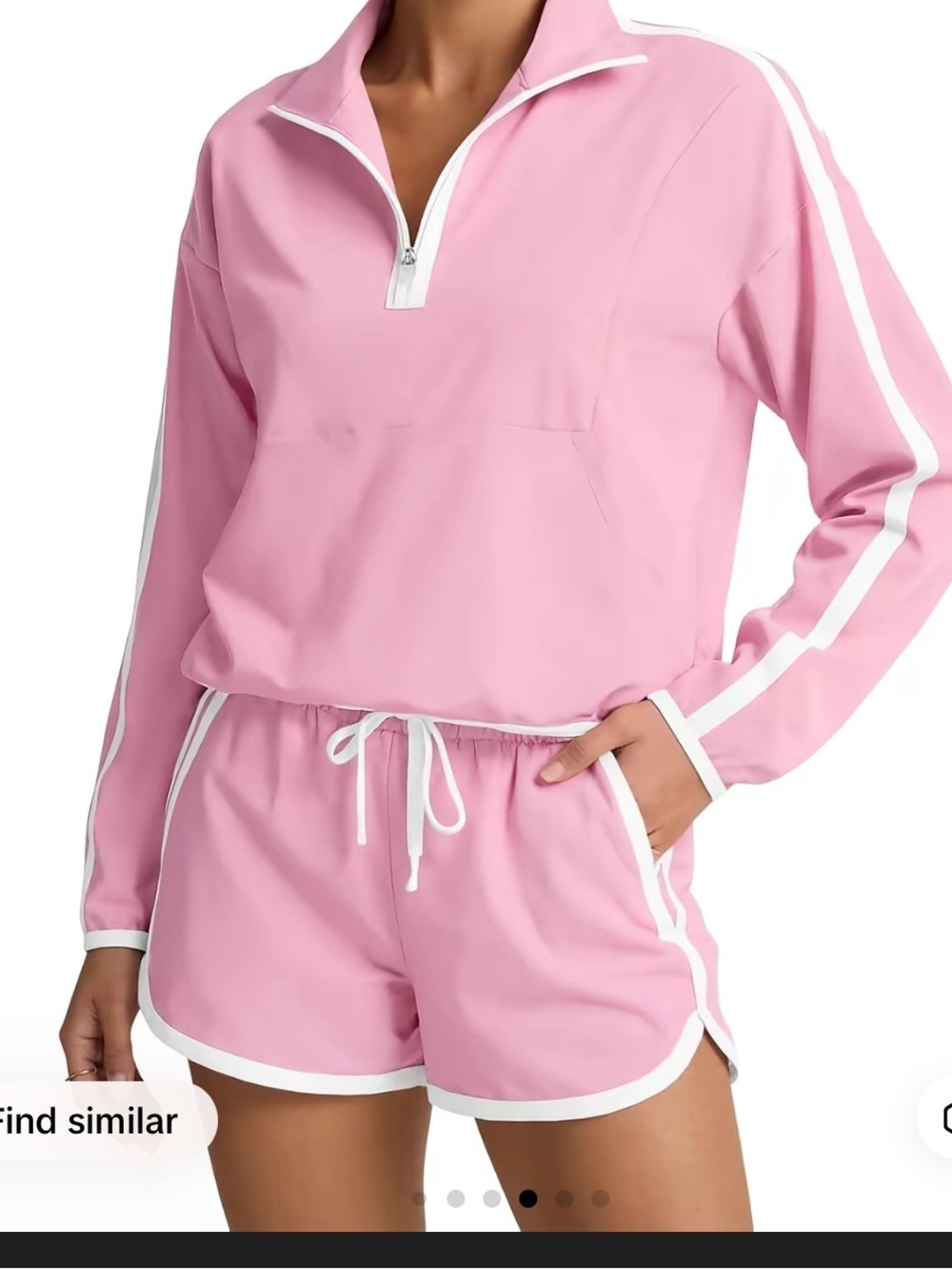 Cozy Pink Half-Zip Lounge Set with White Trim